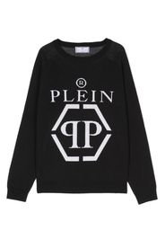 Philipp Plein Junior intarsia knit-logo crew-neck jumper - Nero