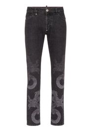 Philipp Plein dragon-print washed straight-leg jeans - Grigio