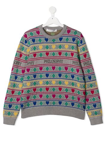 TEEN heart-intarsia knit jumper