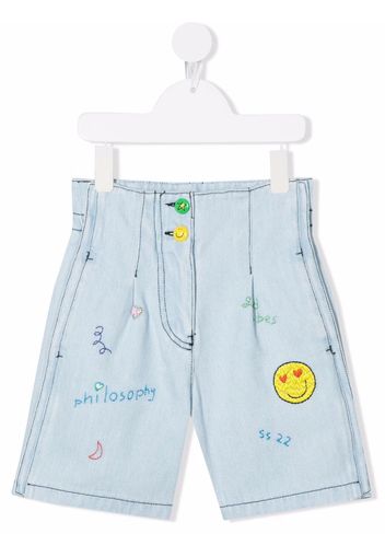 Philosophy Di Lorenzo Serafini Kids embroidered contrast-stitching denim shorts - Blu