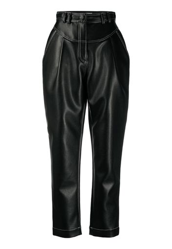 high-waisted faux leather trousers