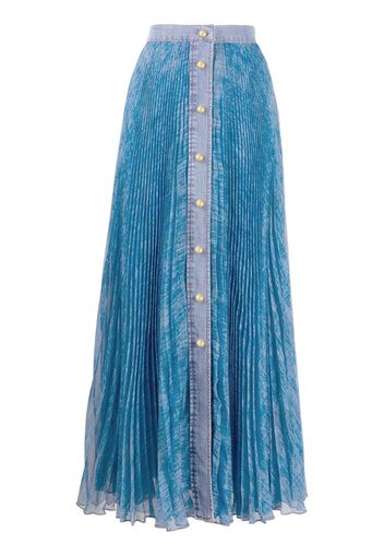 pleated denim-trimmed skirt