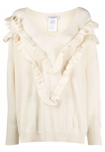 Philosophy Di Lorenzo Serafini ruffled-trim V-neck jumper - Toni neutri