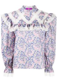 ruffled floral-print blouse