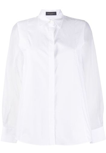 sheer sleeve pointed collar shirt