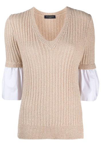 v-neck panelled knitted jumper