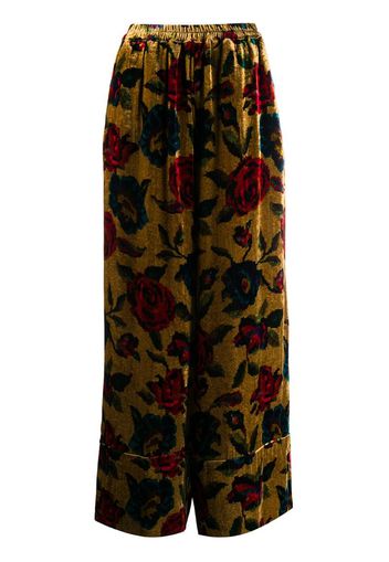 floral velvet print trousers