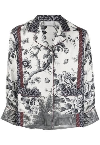 Pierre-Louis Mascia Aloe floral-print crop-sleeve shirt - Blu