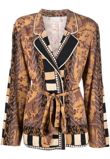 Pierre-Louis Mascia patterned jacquard belted blazer - Marrone