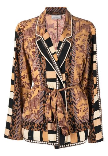 Pierre-Louis Mascia graphic-print belted silk blazer - Marrone