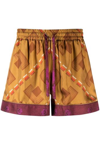 Pierre-Louis Mascia Aloe geometric-print silk shorts - Marrone