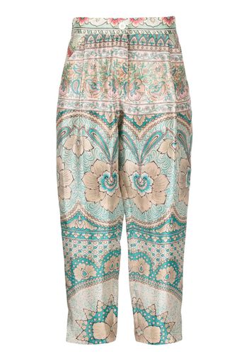 Pierre-Louis Mascia graphic-print cropped silk trousers - Toni neutri