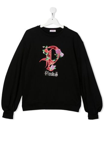 Pinko Kids logo-print crew neck sweatshirt - Nero