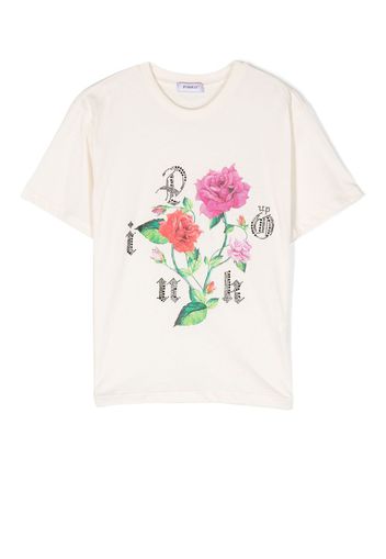 Pinko Kids logo floral print T-shirt - Toni neutri