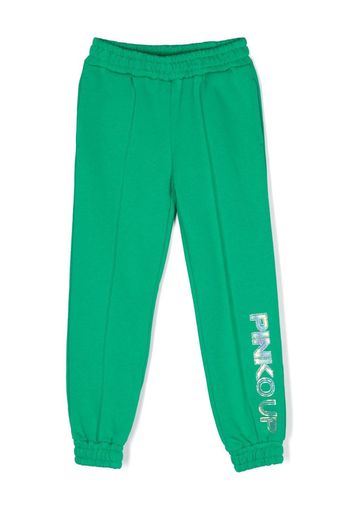 Pinko Kids high-waisted cotton tracksuit bottoms - Verde