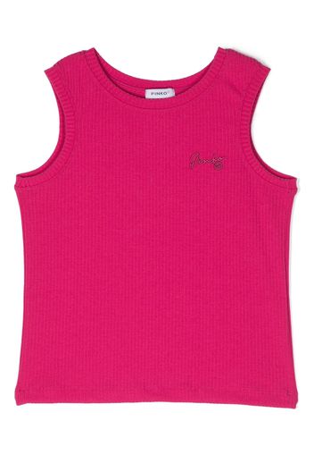 Pinko Kids logo-embroidered fine-ribbed tank top - Rosa