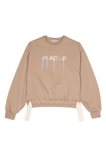 Pinko Kids logo-embroidered cotton sweatshirt - Marrone