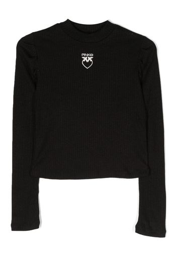 Pinko Kids logo-embroidered ribbed-knit jumper - Nero