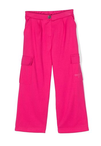 Pinko Kids logo-embroidered cotton cargo trousers - Rosa