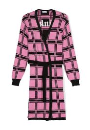 Pinko Kids check print belted knitted cardigan - Rosa