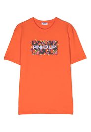 Pinko Kids embroidered-logo cotton T-shirt - Arancione