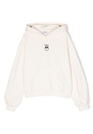 Pinko Kids logo-print cotton hoodie - 013 CREMA/CREAM