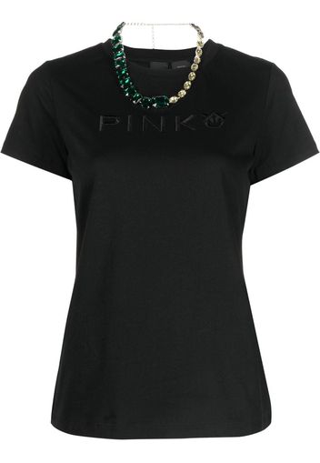 PINKO crystal-embellished necklace T-shirt - Nero