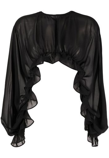 PINKO sheer ruffled chiffon sleeved scarf - Nero