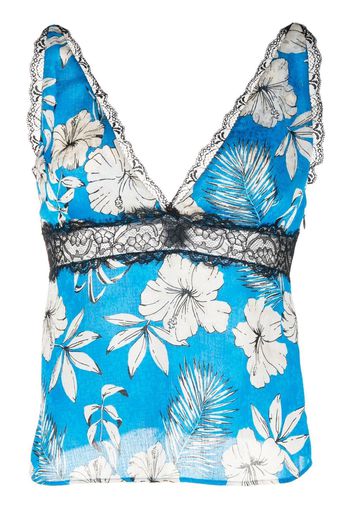 PINKO floral-print lace-trimmed top - Blu