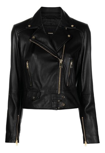 PINKO cropped leather biker jacket - Nero