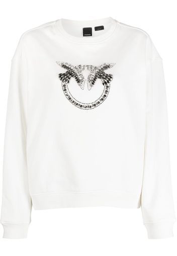 PINKO embellished-logo cotton sweatshirt - Bianco