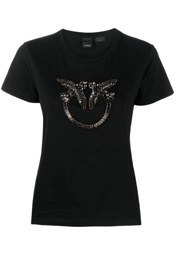 PINKO T-shirt Love Birds con decorazione di perline - Nero