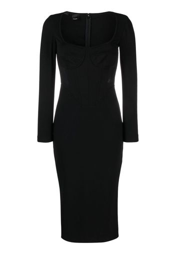 PINKO long-sleeve corset-detail mididress - Nero