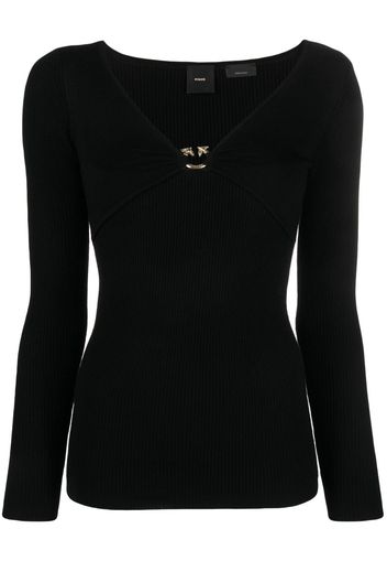 PINKO Love Birds ribbed-knit top - Nero