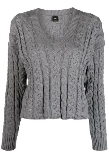 PINKO V-neck cable-knit jumper - Grigio