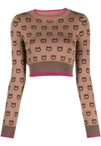 PINKO logo-print knitted cropped jumper - Marrone