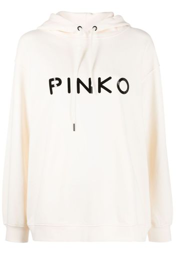 PINKO logo-embossed cotton hoodie - Rosa