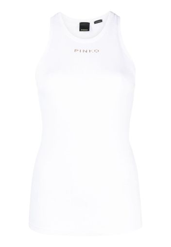 PINKO logo-print ribbed tank top - Bianco