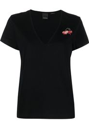 PINKO logo-embroidered V-neck T-shirt - Nero