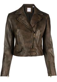 PINKO leather cropped biker jacket - Marrone