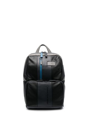 PIQUADRO leather embroidered-logo backpack - Nero