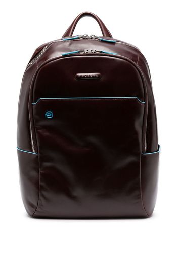 PIQUADRO logo-patch leather backpack - Marrone