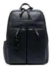 PIQUADRO logo-lettering leather backpack - Blu