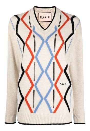 Plan C intarsia-knit long-sleeved jumper - Toni neutri