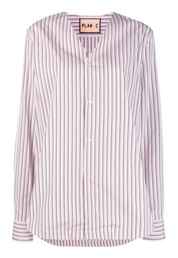 Plan C striped V-neck long-sleeve shirt - Bianco