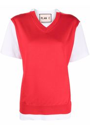 Plan C contrast-panel V-neck T-shirt - Rosso