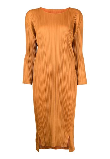 Pleats Please Issey Miyake pleated long-sleeve midi dress - Arancione