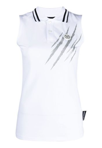 Plein Sport scratch-print sleeveless polo shirt - Bianco