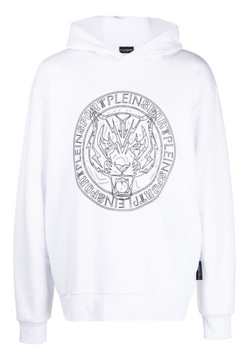 Plein Sport logo tiger-print hoodie - Bianco