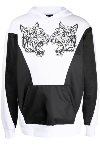 Plein Sport tiger-print panelled hoodie - Bianco